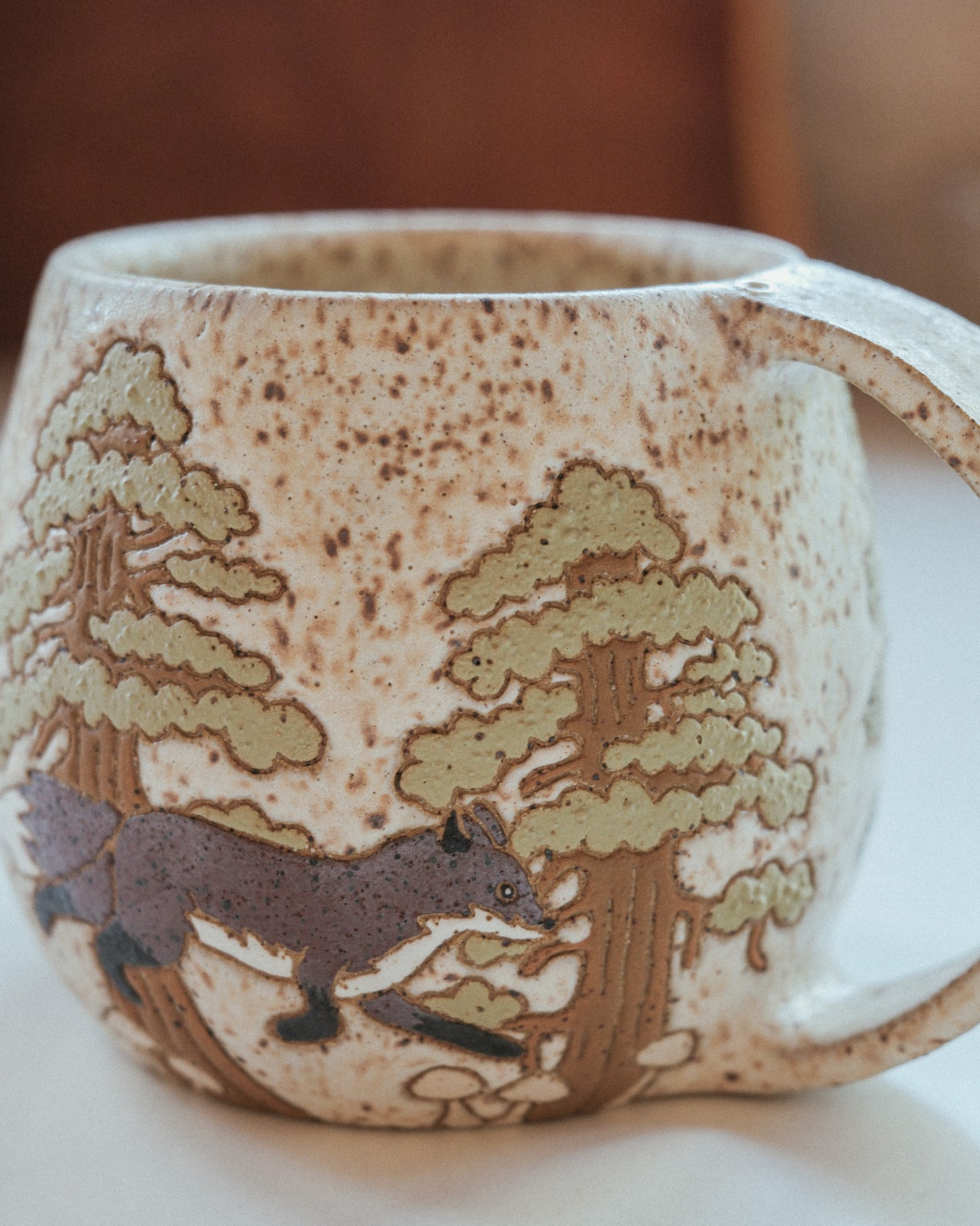 Foxes & Sequoias Speckled Mug