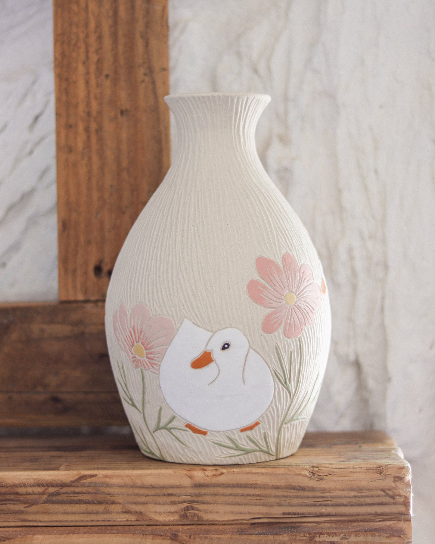 Ducks & Cosmos Vase