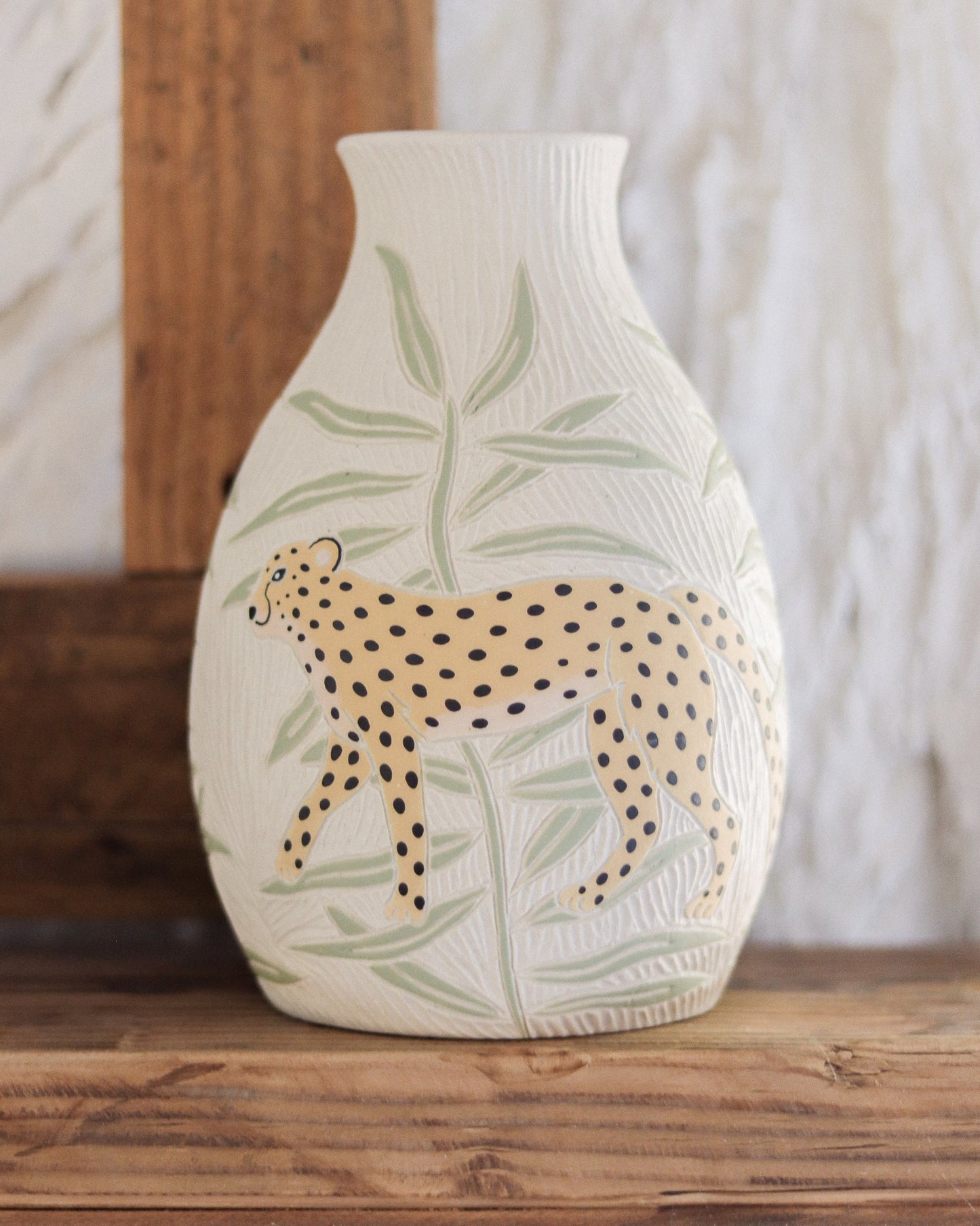 Cheetahs & Palm Leaves Vase