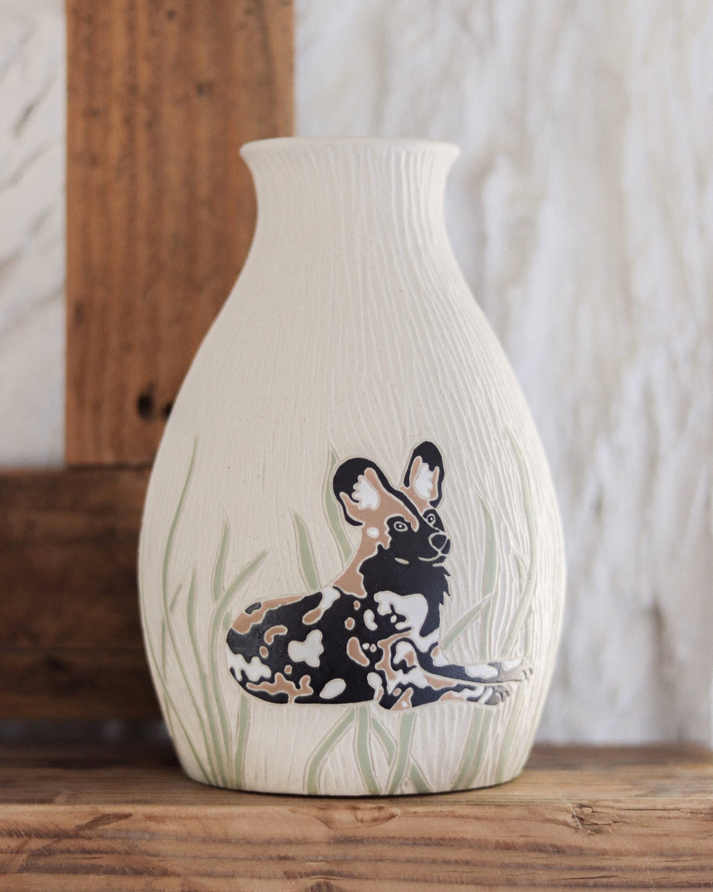 African Wild Dogs & Grasslands Vase