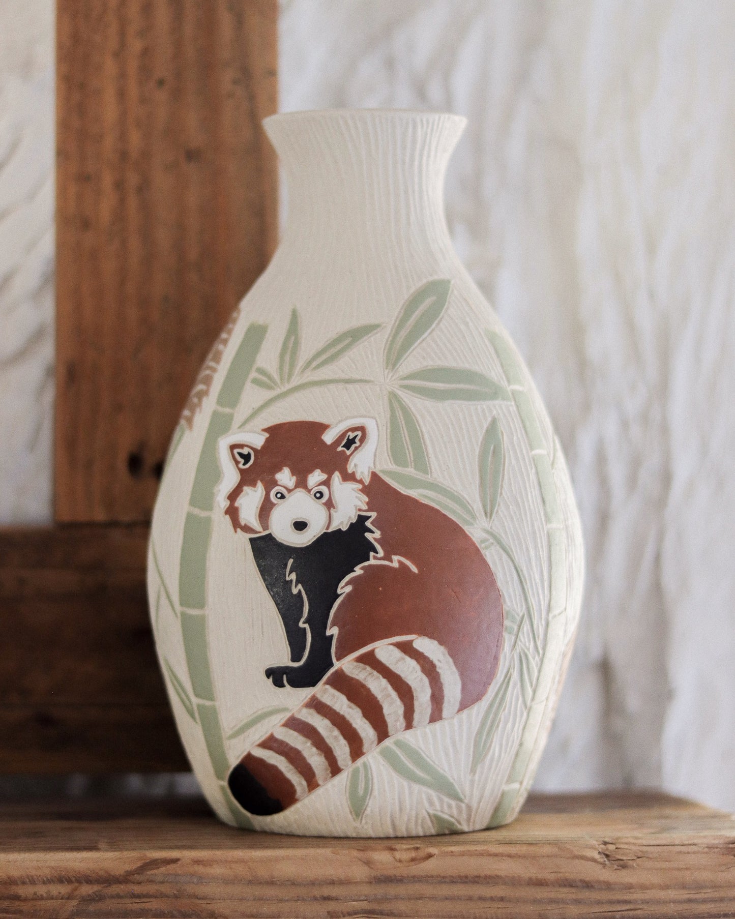 Red Panda & Bamboo Vase