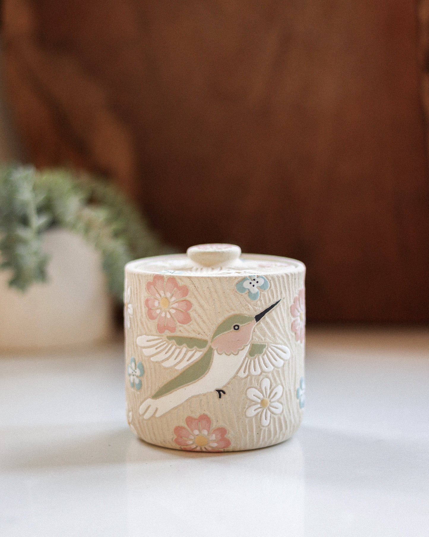 Hummingbirds & Flowers Salt Jar