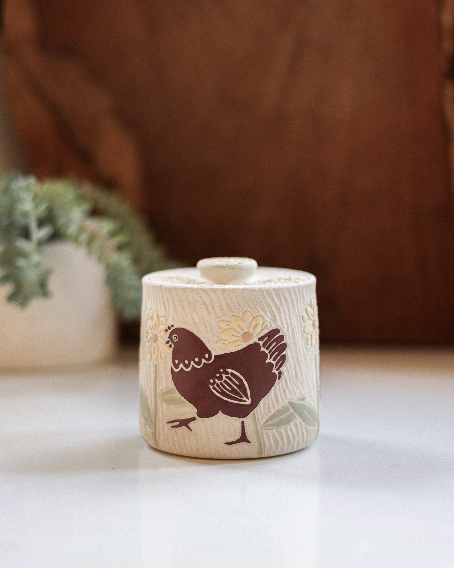 Chickens & Sunflowers Salt Jar