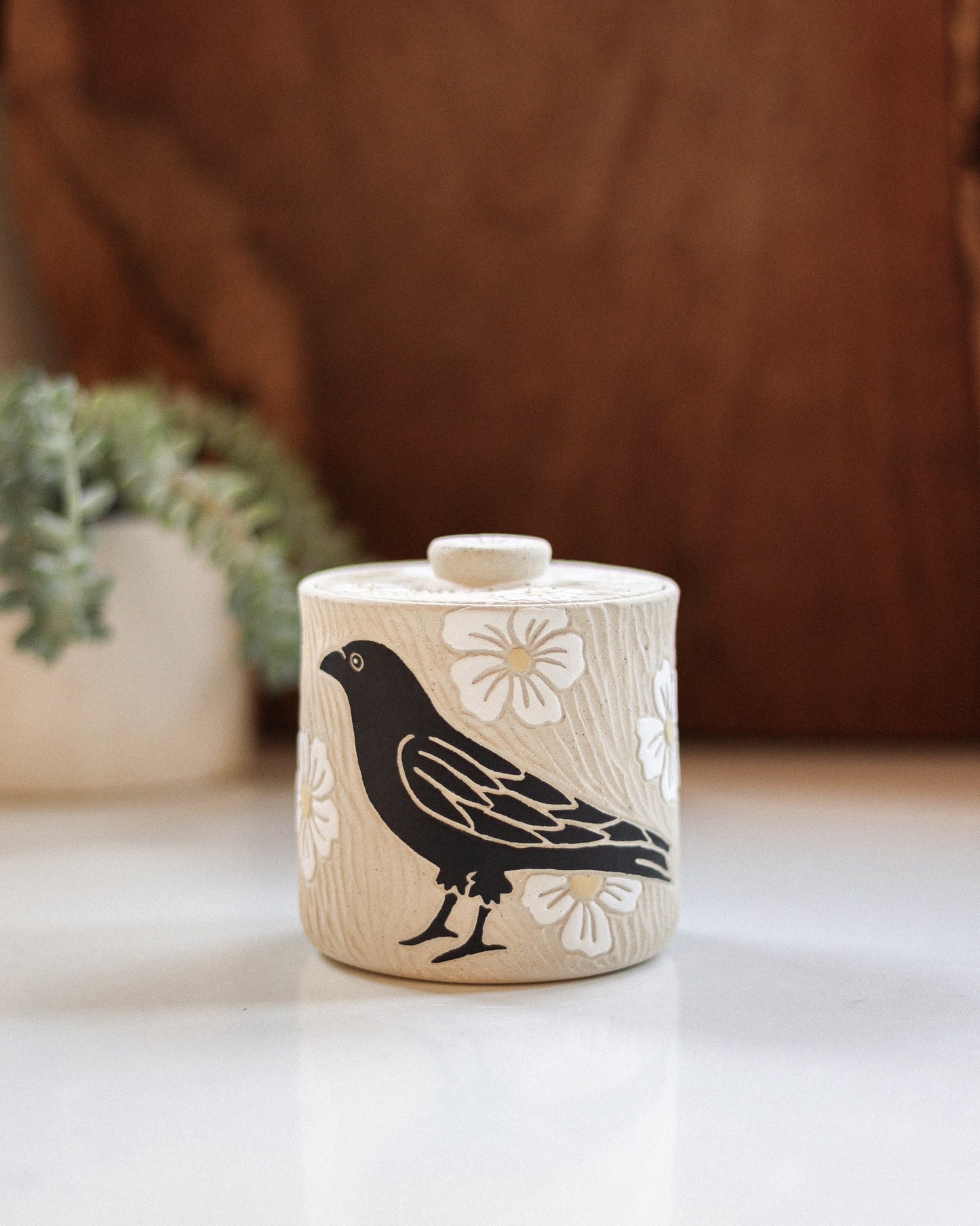 Crow & Matilija Poppy Salt Jar