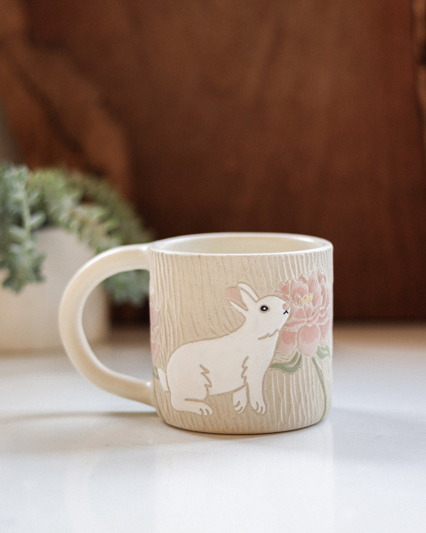 Rabbits & Peonies Mug