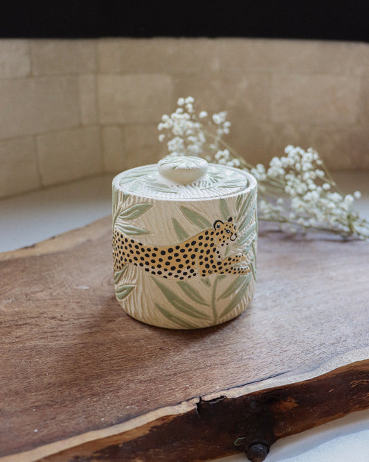 Cheetah & Palm Leaves Salt Jar