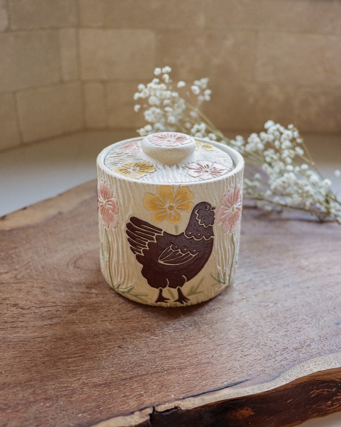 Chickens & Cosmos Salt Jar