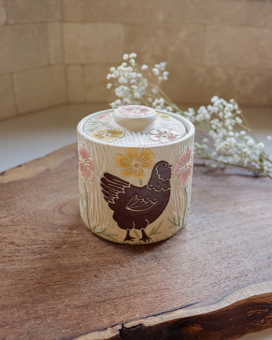 Chickens & Cosmos Salt Jar