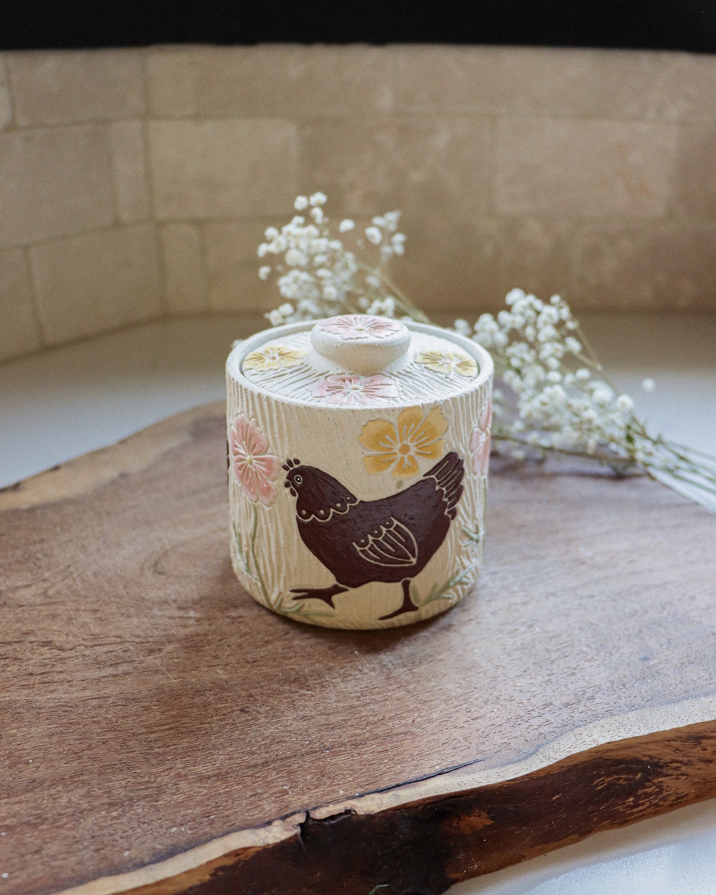 Chickens & Cosmos Salt Jar