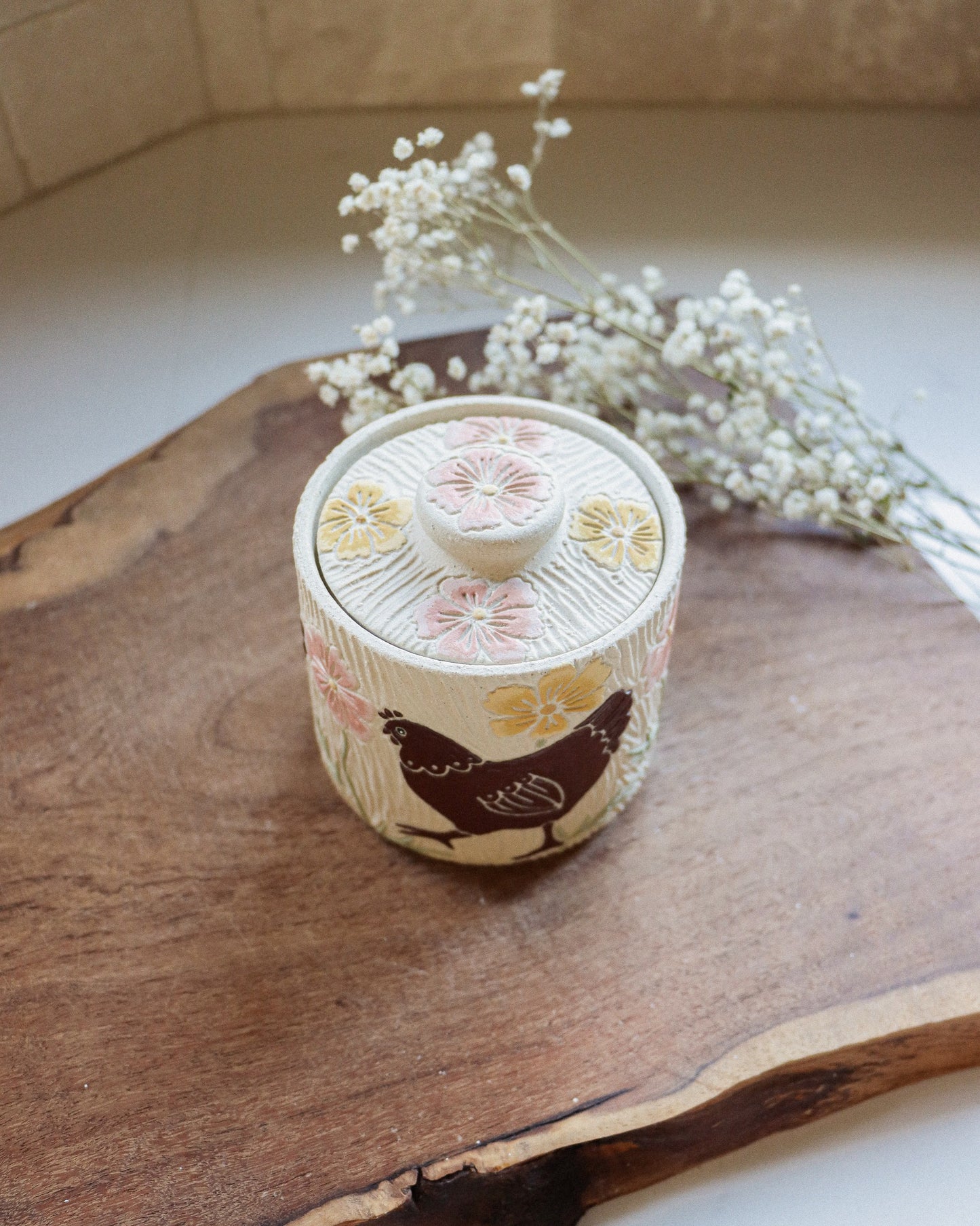 Chickens & Cosmos Salt Jar