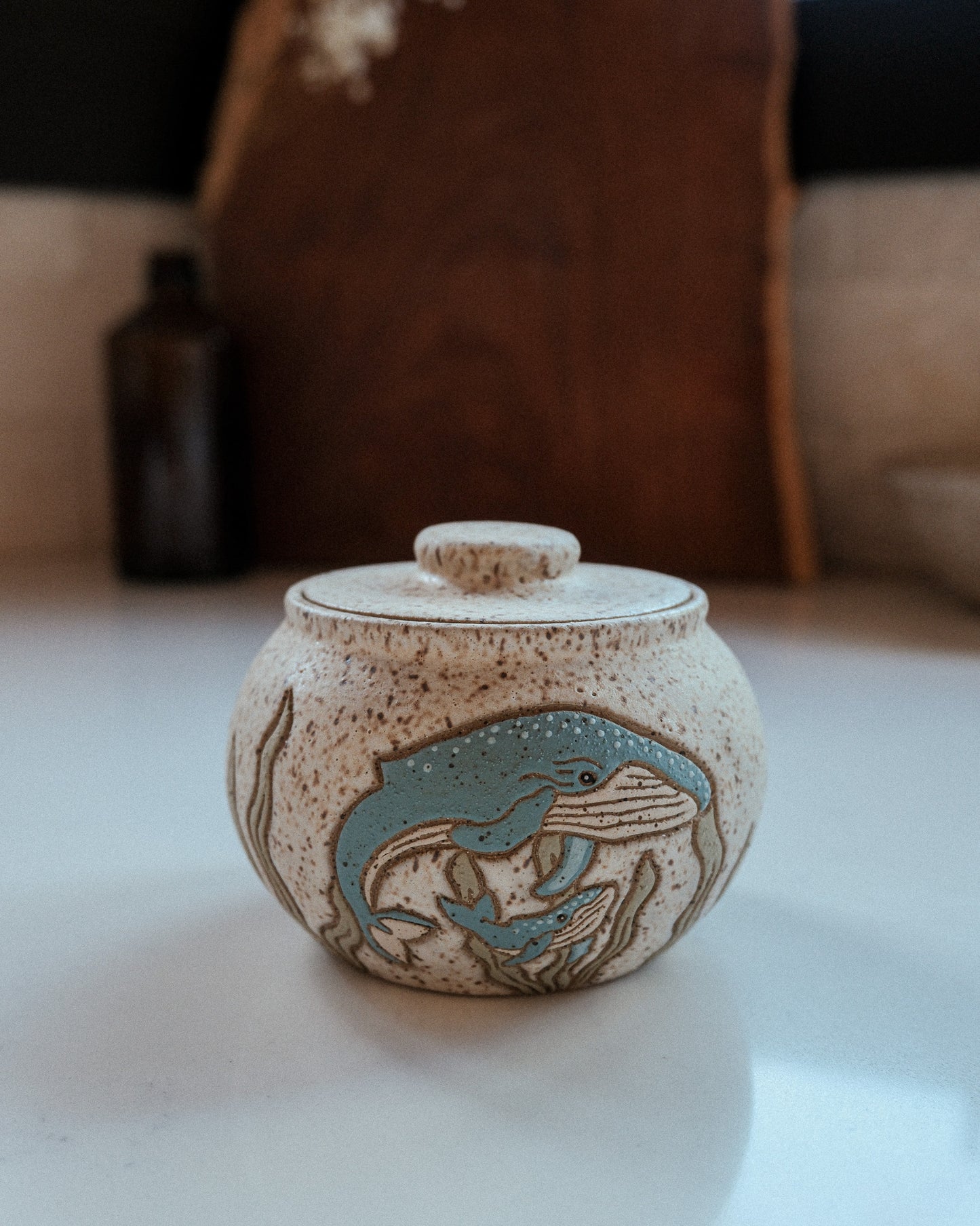 Whales Speckled Salt Jar