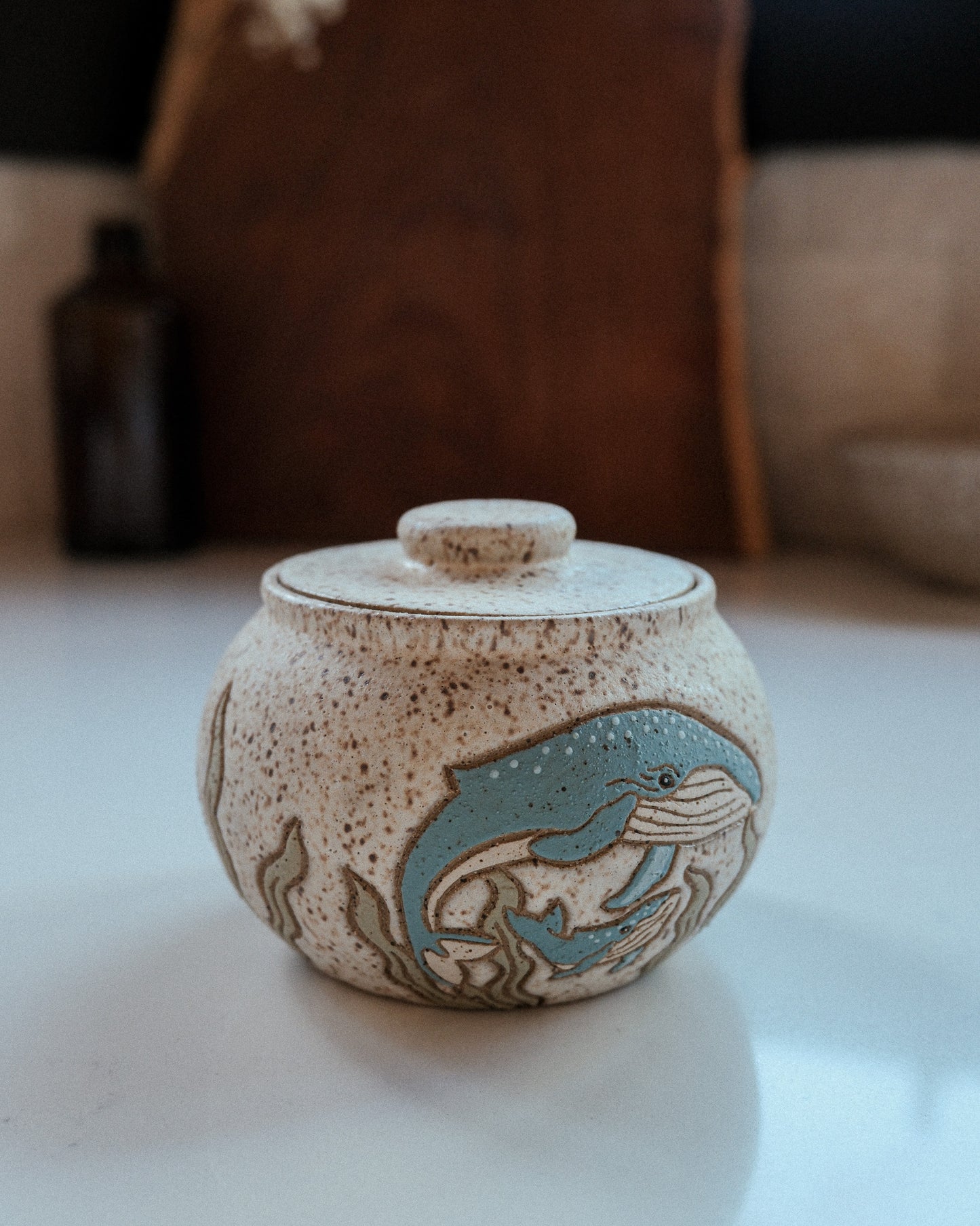 Whales Speckled Salt Jar