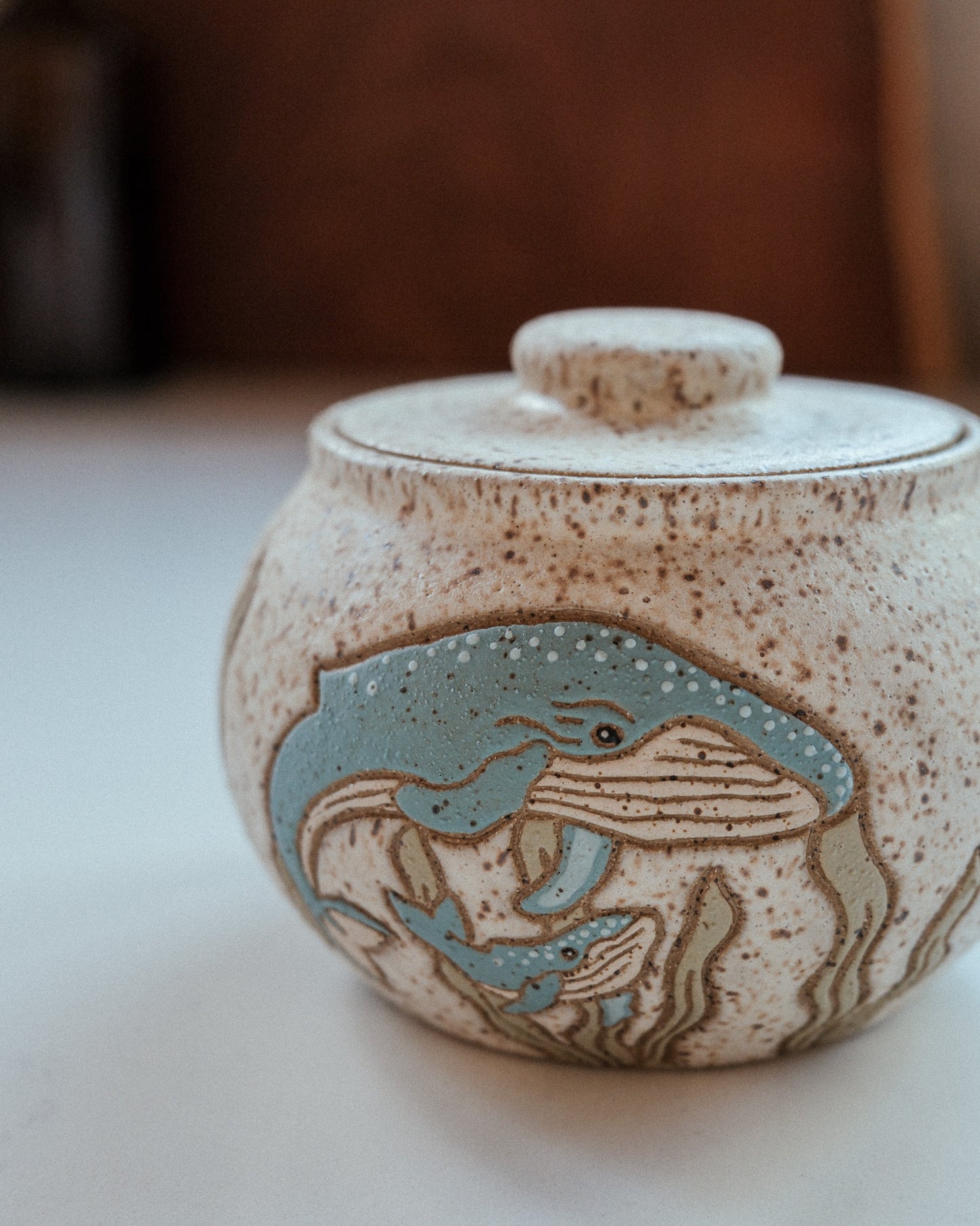 Whales Speckled Salt Jar