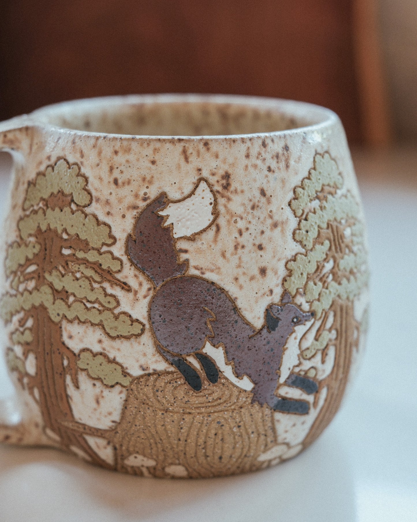 Foxes & Sequoias Speckled Mug