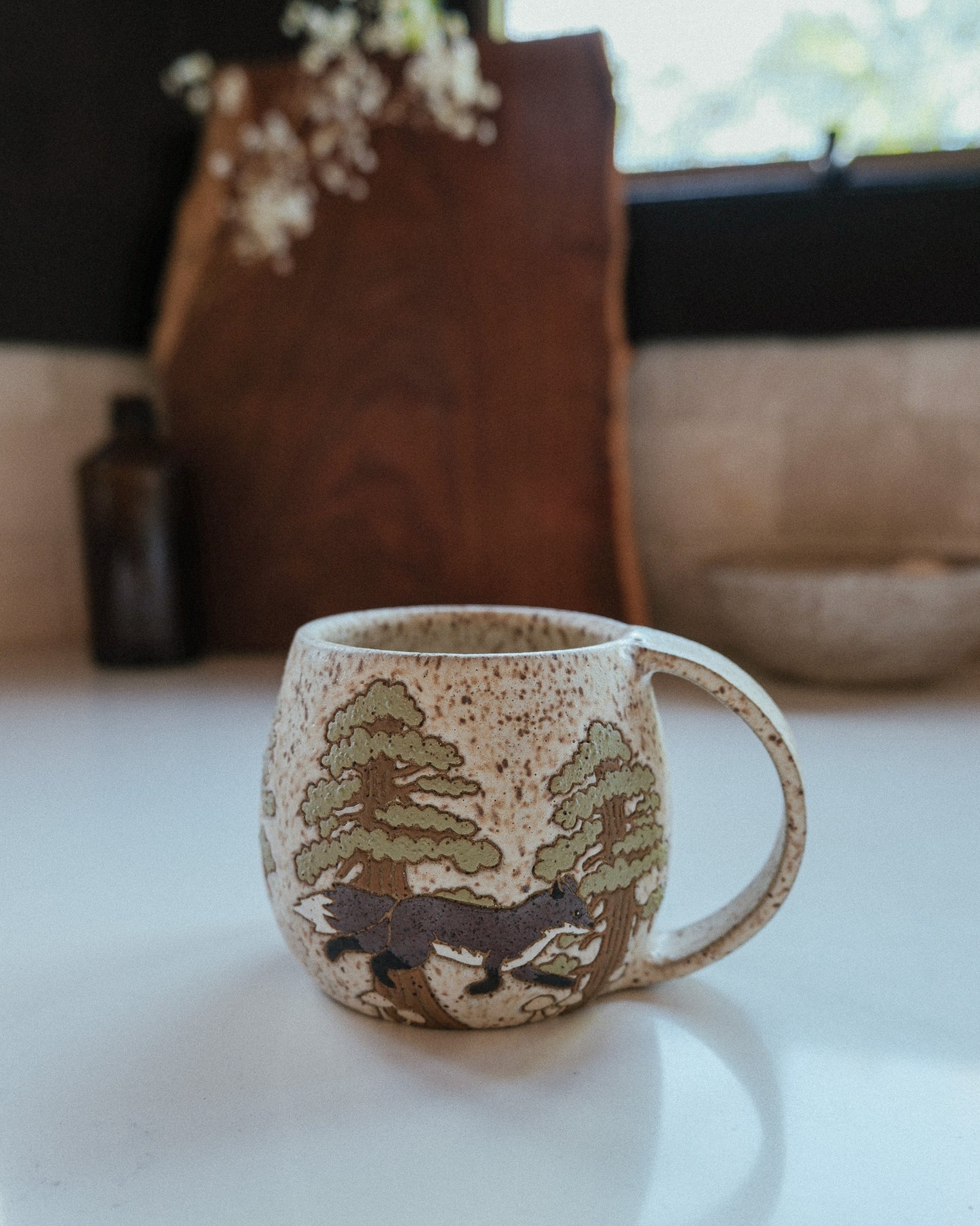 Foxes & Sequoias Speckled Mug