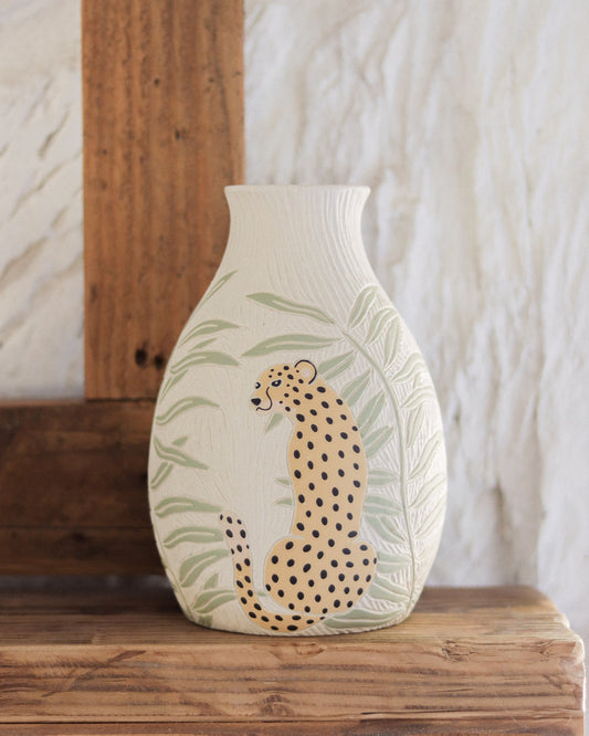 Cheetahs & Palm Leaves Vase