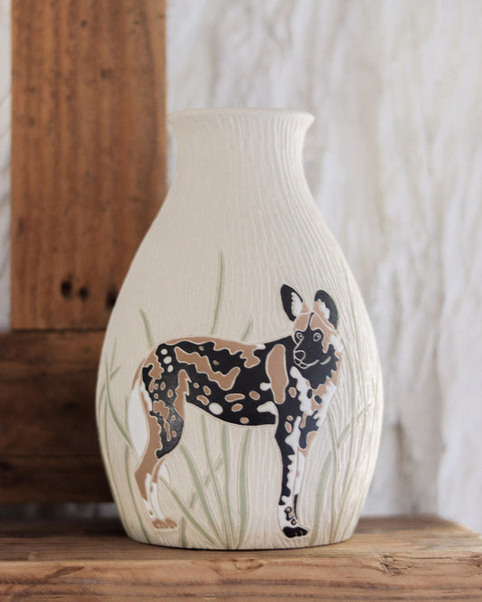 African Wild Dogs & Grasslands Vase