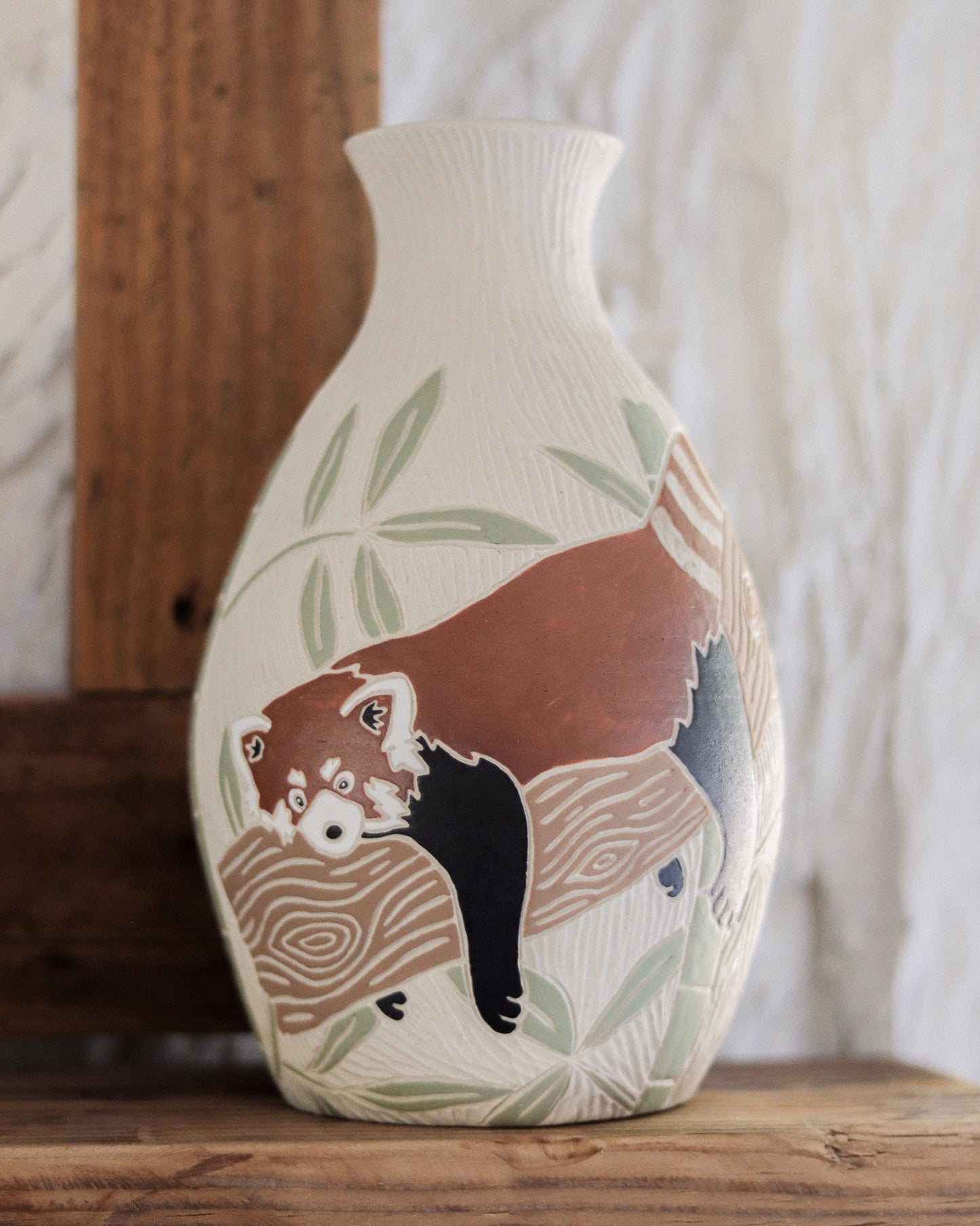 Red Panda & Bamboo Vase