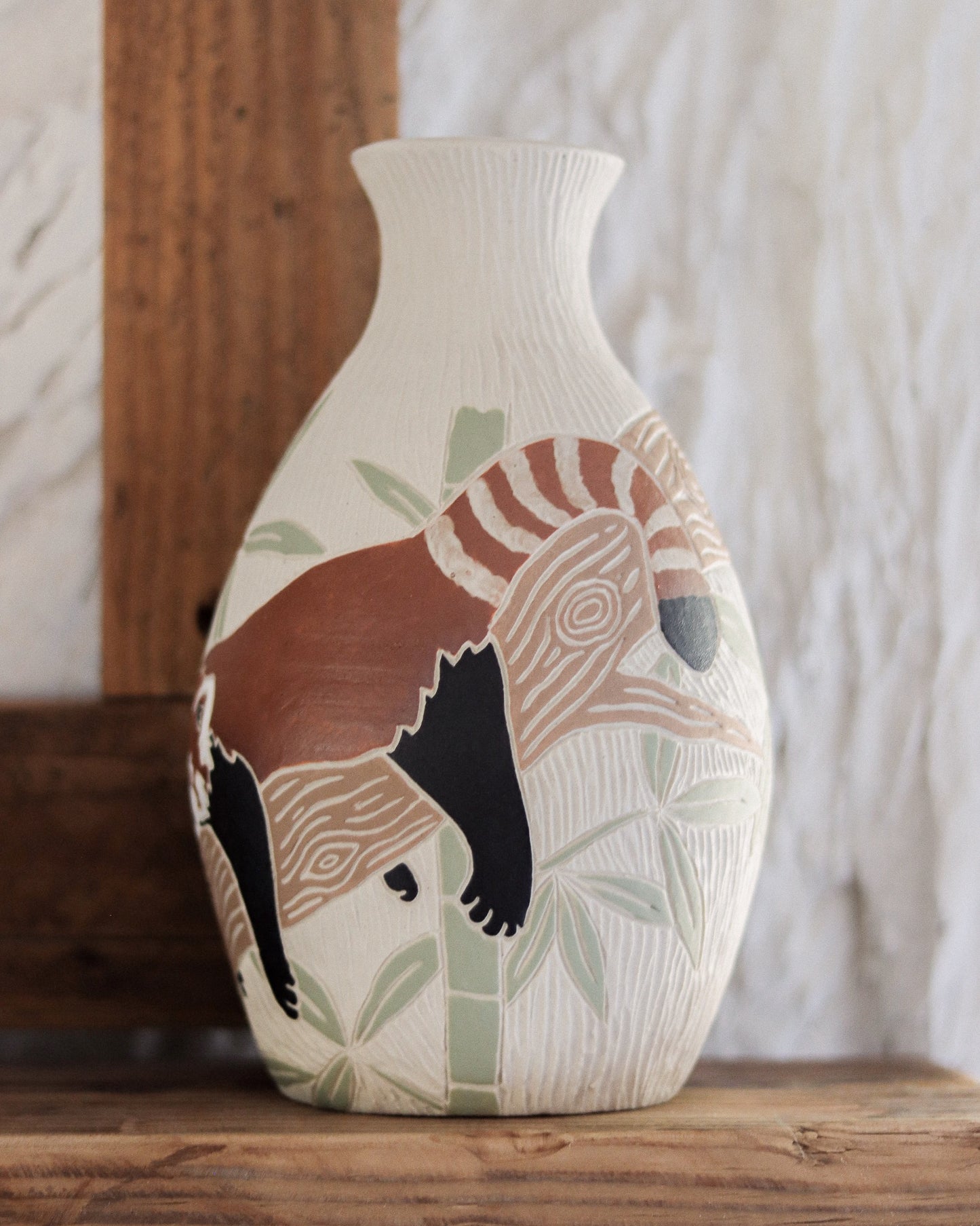 Red Panda & Bamboo Vase