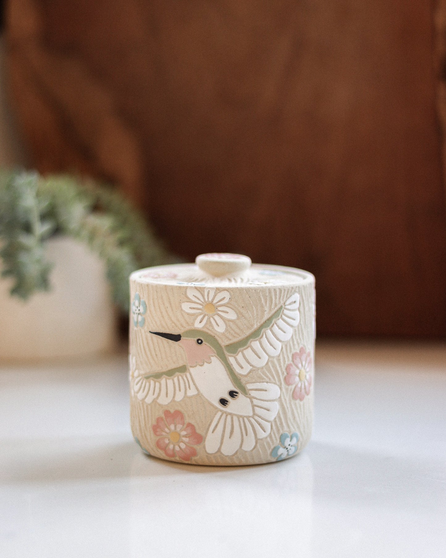 Hummingbirds & Flowers Salt Jar