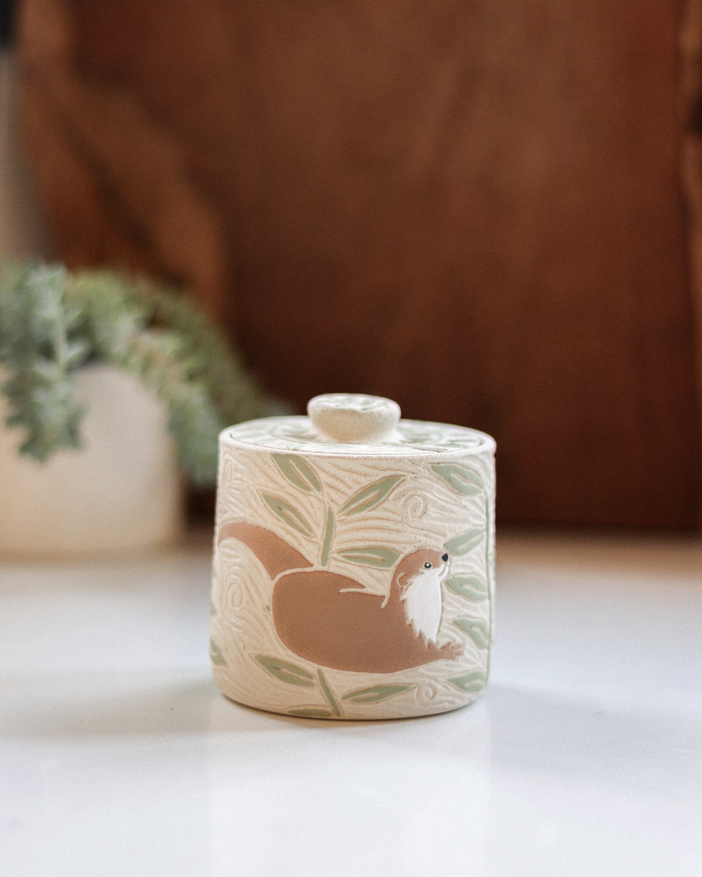 River Otters & Aquatic Plants Salt Jar