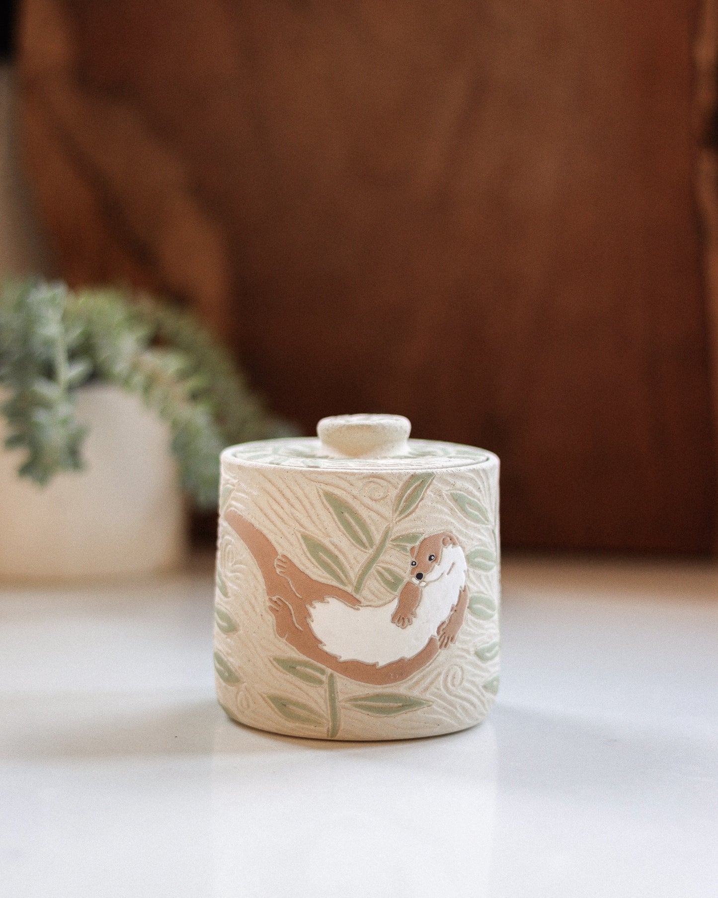 River Otters & Aquatic Plants Salt Jar