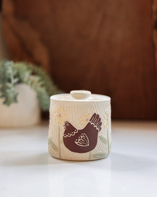 Chickens & Sunflowers Salt Jar