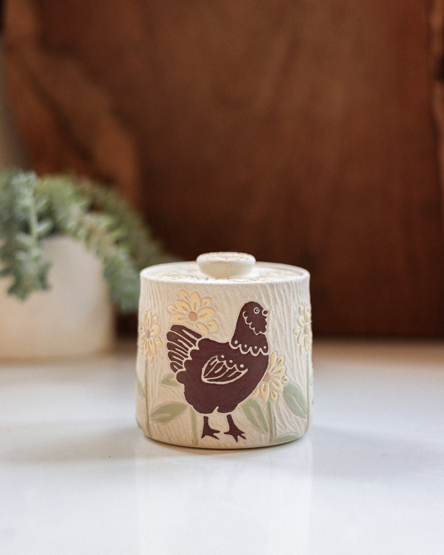 Chickens & Sunflowers Salt Jar