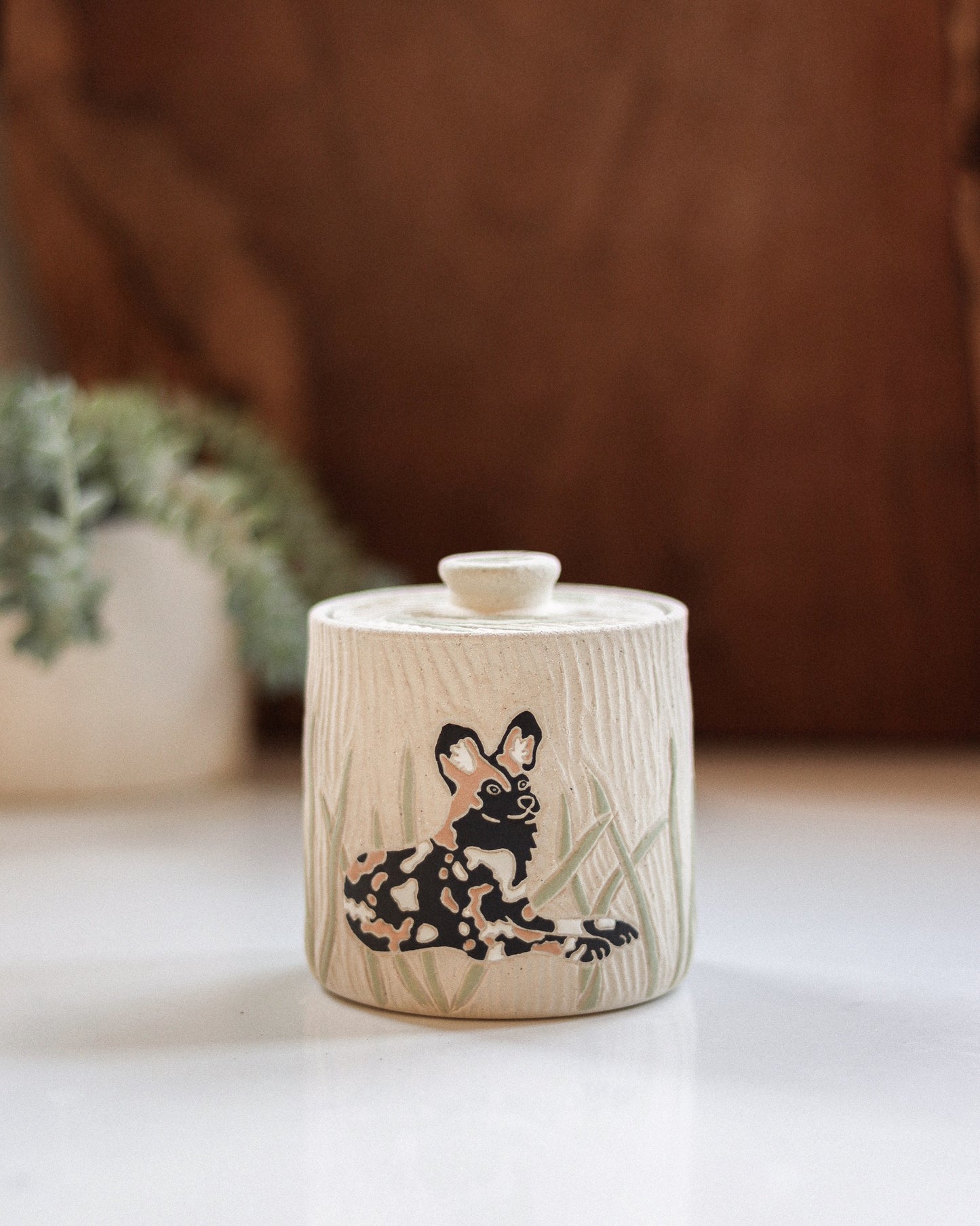 African Wild Dogs & Grasslands Salt Jar