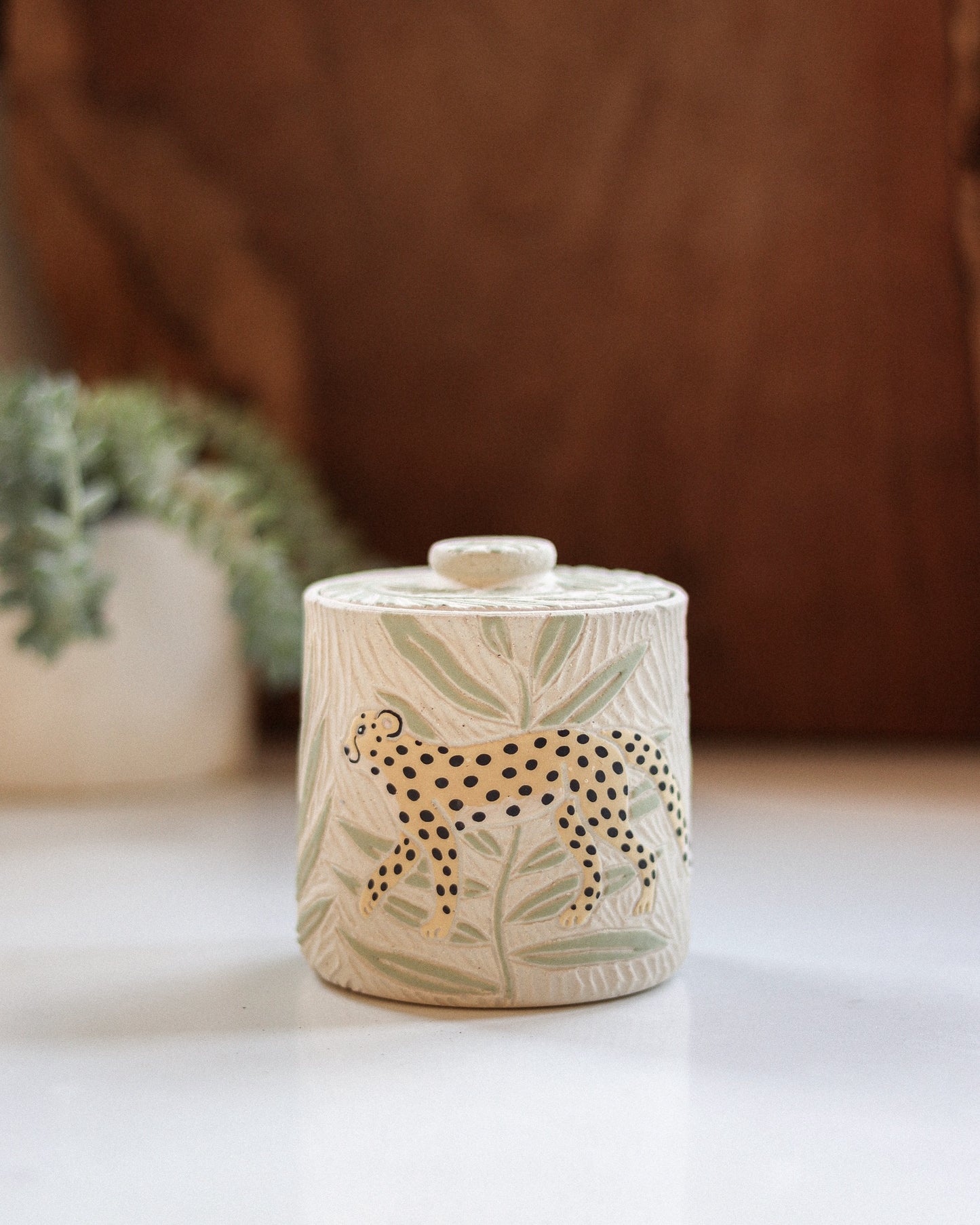 Cheetahs & Palm Leaves Salt Jar