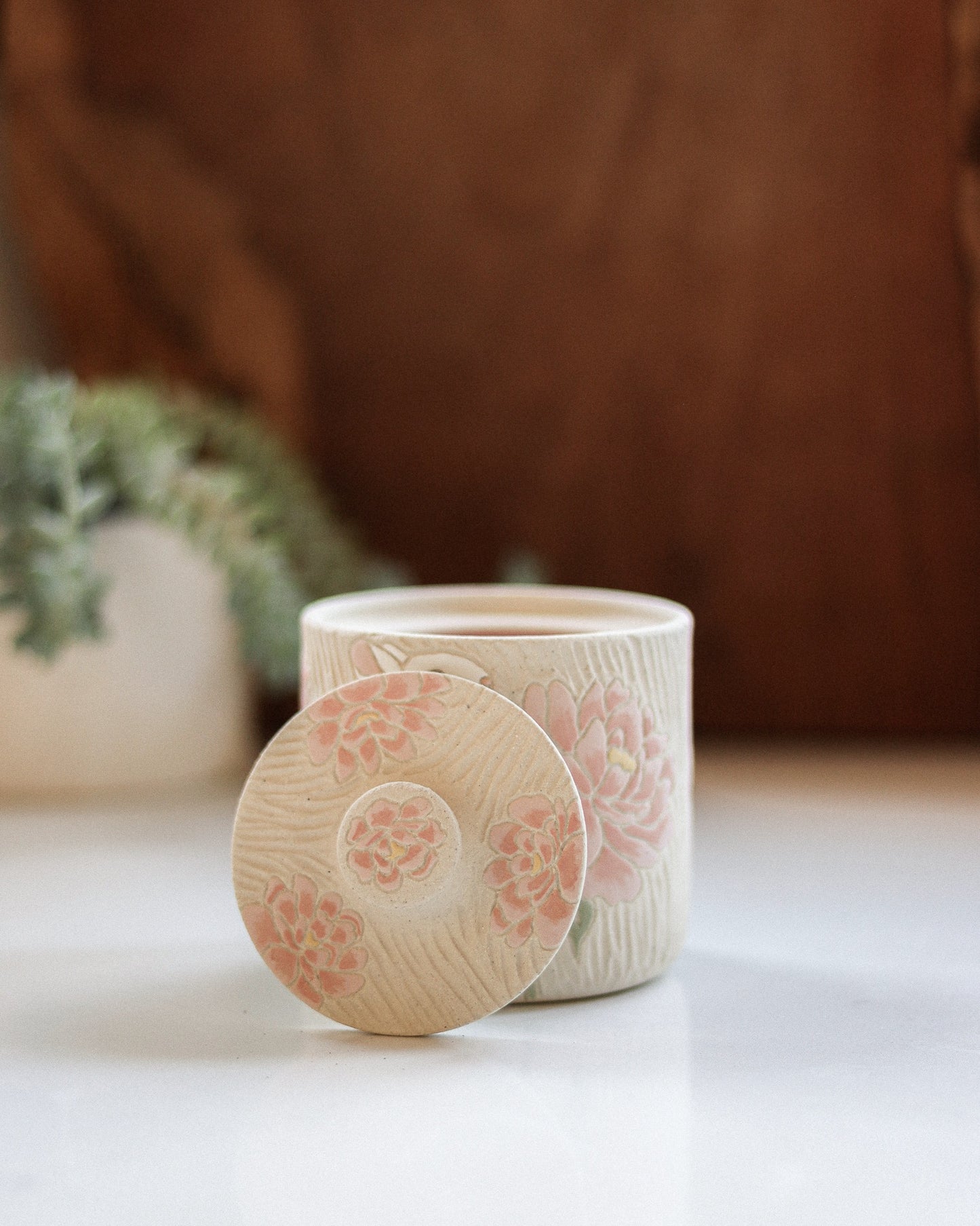 Rabbits & Peonies Salt Jar