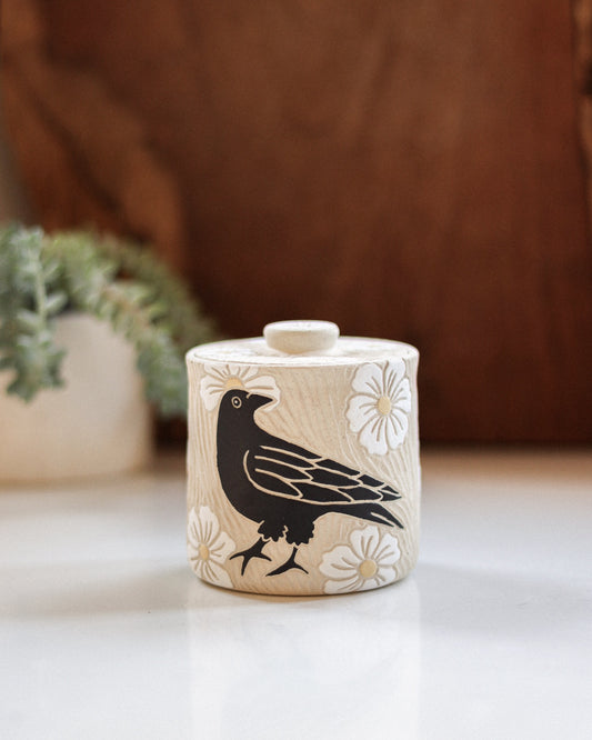 Crow & Matilija Poppy Salt Jar