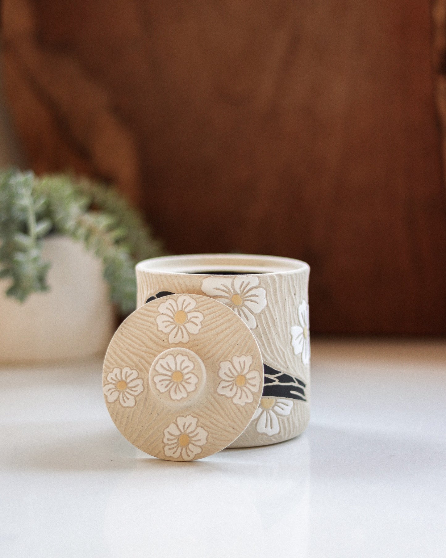 Crow & Matilija Poppy Salt Jar