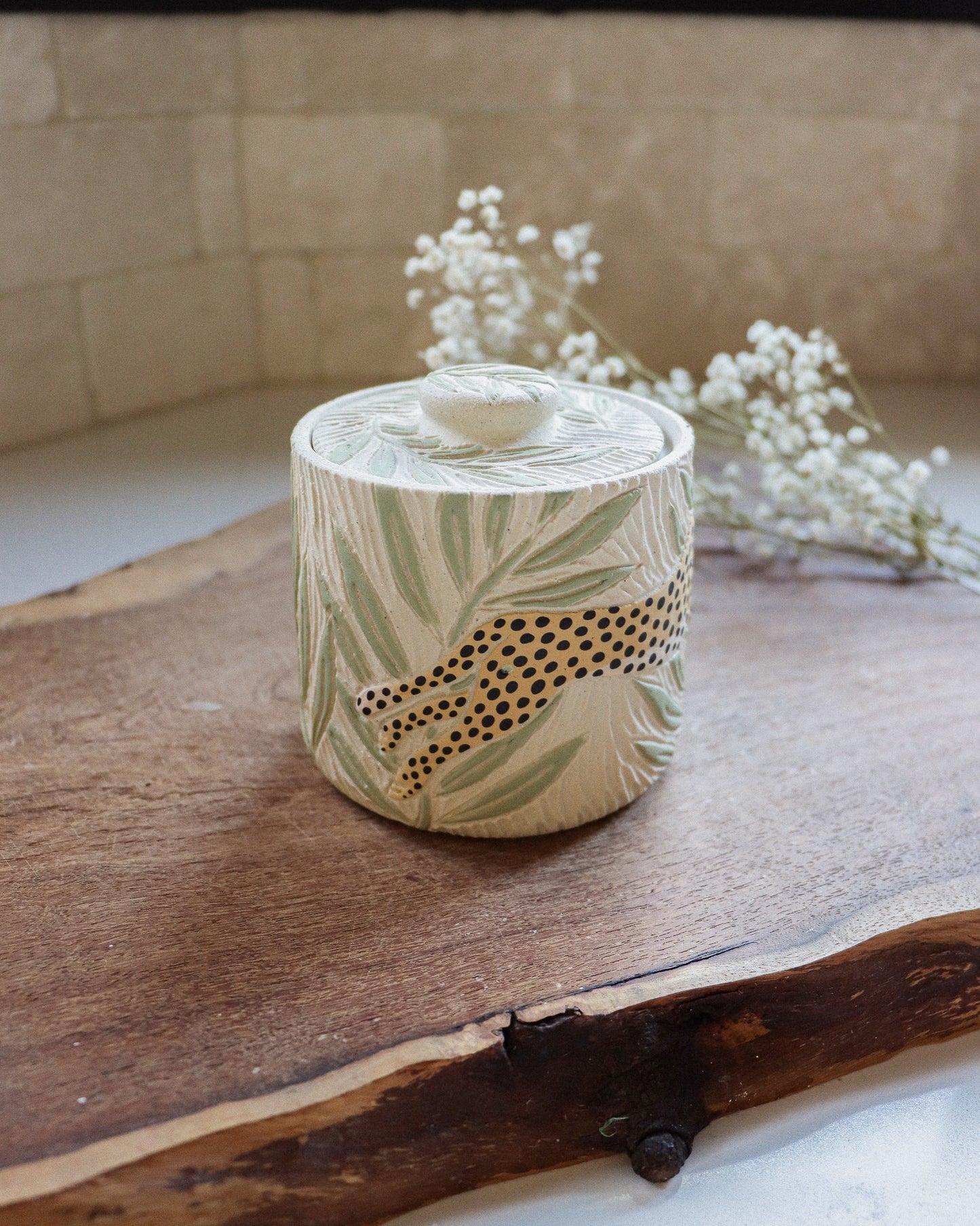 Cheetah & Palm Leaves Salt Jar
