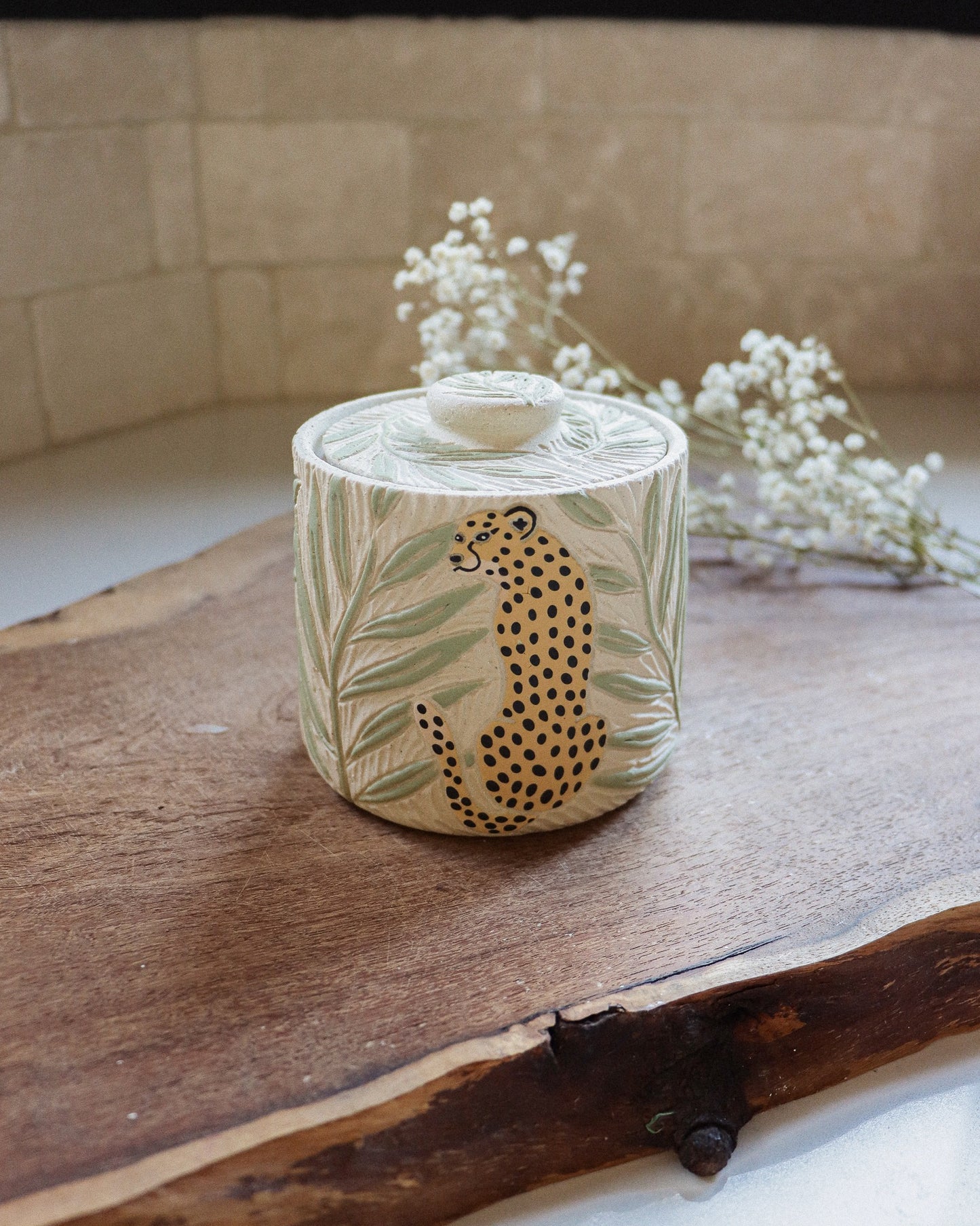 Cheetah & Palm Leaves Salt Jar