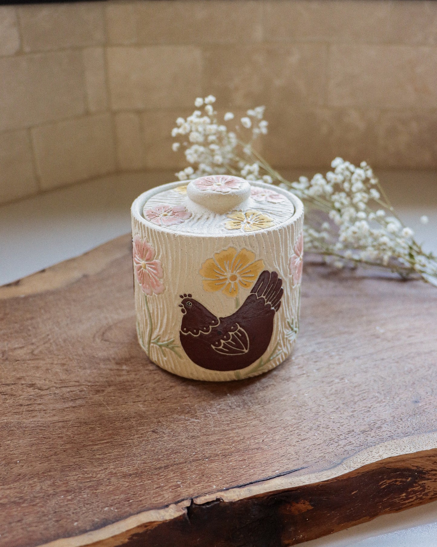 Chickens & Cosmos Salt Jar