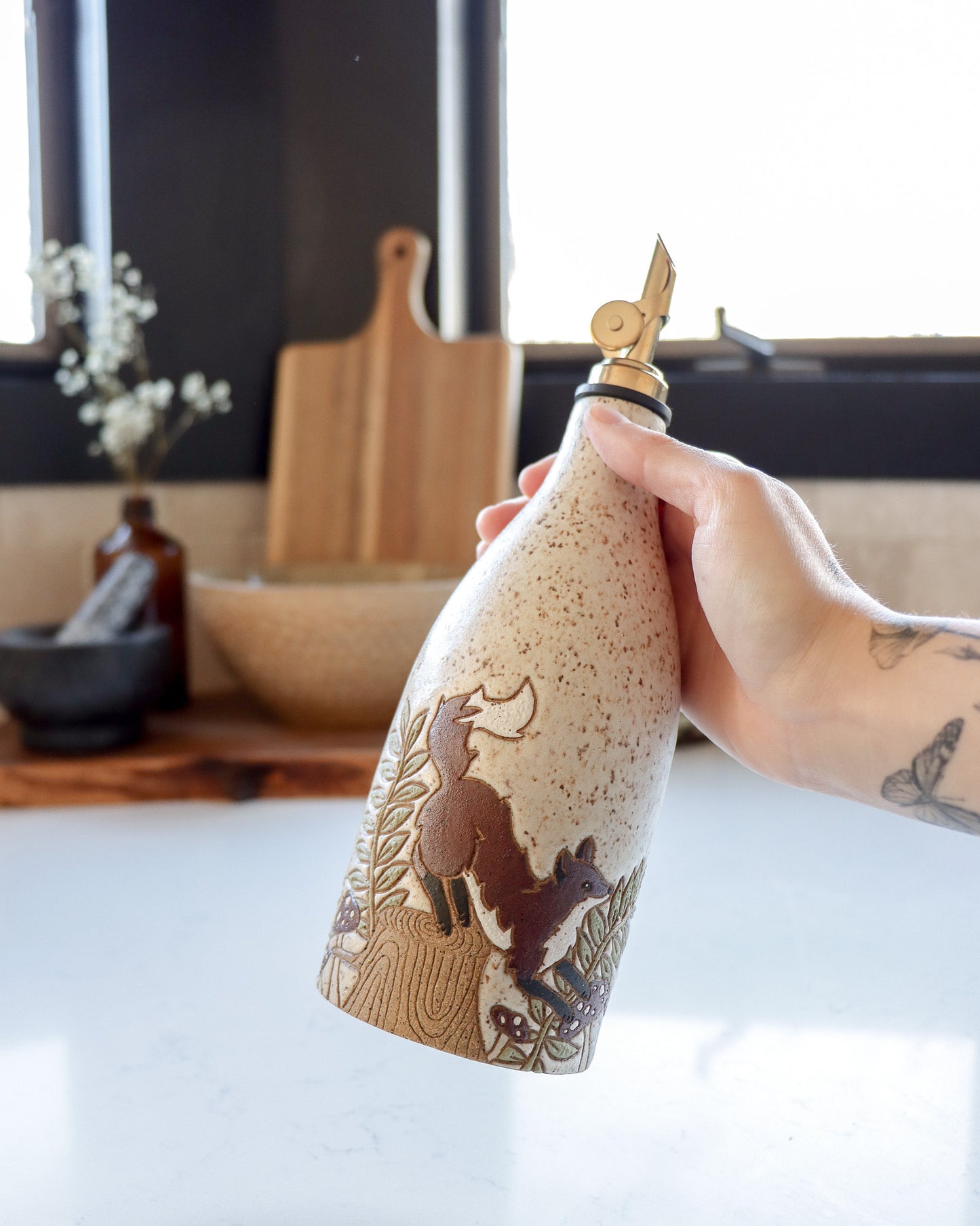 Foxes in the Forest Oil Cruet